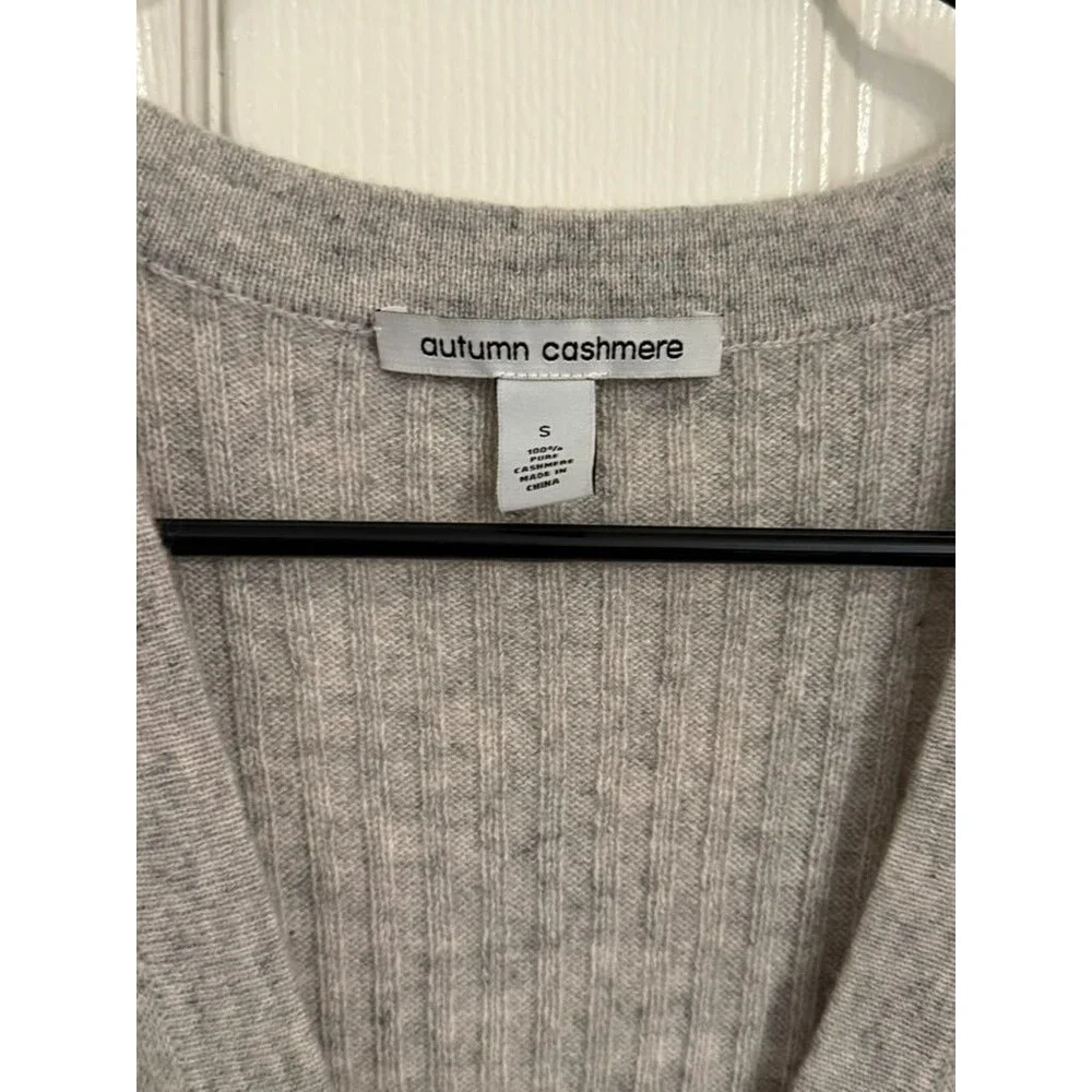 Autumn Cashmere 100% Cashmere Ribbed Long Cardigan Sweater Gray Size S